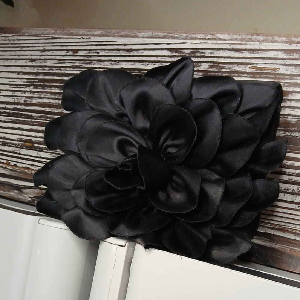 Satin 3D Black Floral Crossbody Bag--NO STRAP